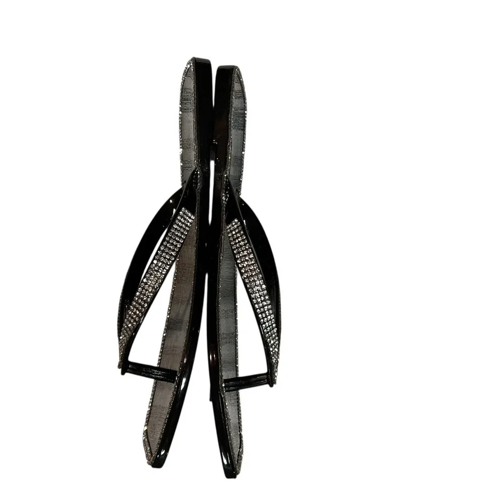 Lauren Lorraine Tampa Rhinestone Flip Flops Jelly Thong Sandals Black Size 6 NWB